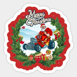 Santa driving A Hotrod Sticker